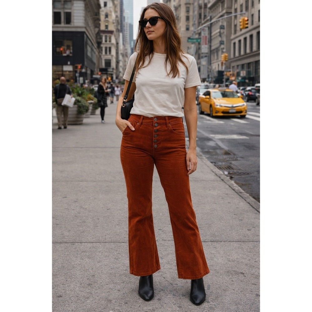 Madewell Cali Demi Boot Corduroy Pants Rust Orange Button Fly Womens Size 27